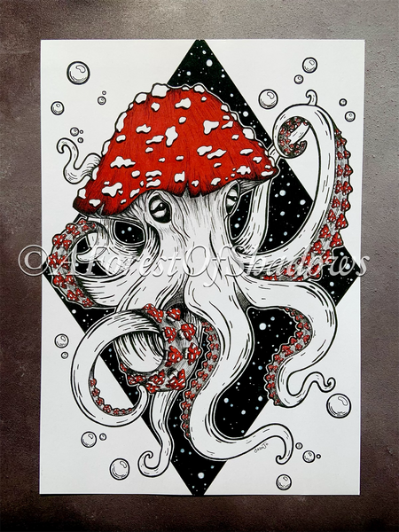 Mushroom Octopus A3 Art Print