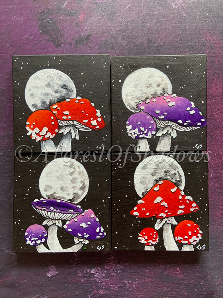 Amanita Moon Mushroom Mini Canvas Painting