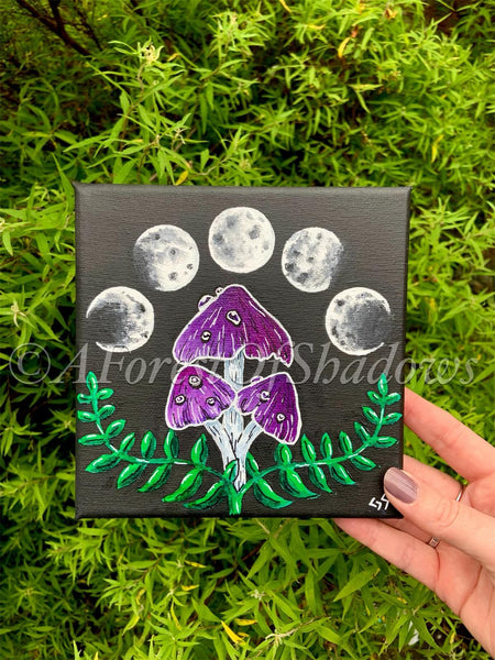 Hand Painted Mini Mushroom Moon Canvas