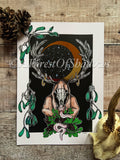 Cernunnos Foiled A4 Art Print | witchy gothic art | Celtic wall art | pagan Wicca occult home decor | horned god Pan illustration | Druid