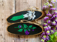 Hand Painted Deadly Nightshade and Datura Wood Slice | witchy botanical art | rustic boho decor | poisonous herbs plants | Forest witch