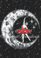 Amanita Ballerina Sticker | witchy mushroom art | full moon journal sticker | inspirational reach for the stars | journaling