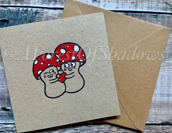 Cute Mushroom Hand Drawn Valentines Card |magic mushroom art | Amanita Muscaria fungi forager | fun galentines friends
