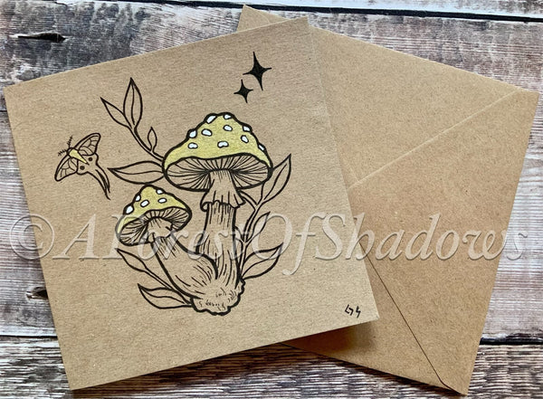 Hand Drawn Amanita Muscaria Greetings Card | mushroom witchy art | botanical illustration | fungi lovers card