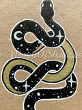 Hand Drawn Celestial Snake Greetings Card | witchy pagan art | Occult moon illustration | Blank Thank You Birthday