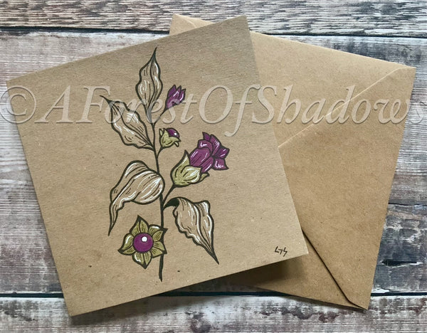 Hand Drawn Deadly Nightshade Greetings Card | botanical witchy art | poisonous herbs | Blank Birthday Thank You