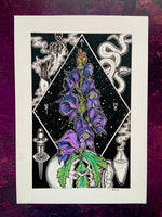 Aconite Original Art, botanical art, witchy art, occult art