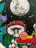 Moon Magick Original Art, witchy art, magic mushroom art, fungi drawing, cottagecore wall decor
