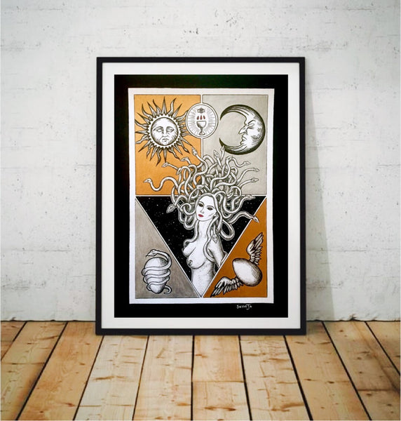 Medusa Rising Original Art | occult witchy art | pen and ink | alchemy | pagan Wicca home decor | Greek mythology | feminist wall art