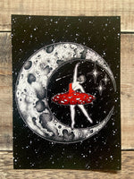 Amanita Ballerina A5 Art Print | witchy mushroom art | full moon celestial wall decor | fungi lovers print | inspirational wall art