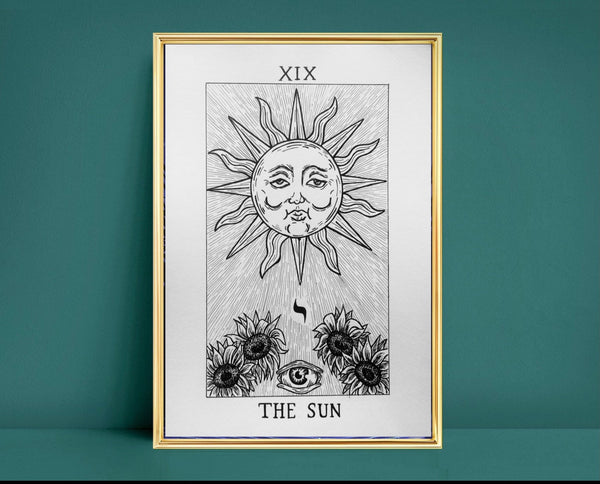 The Sun Tarot Card Original Art | tarot occult art | witchy pagan decor | pen and ink | gifts for witches | gothic wall art | esoteric