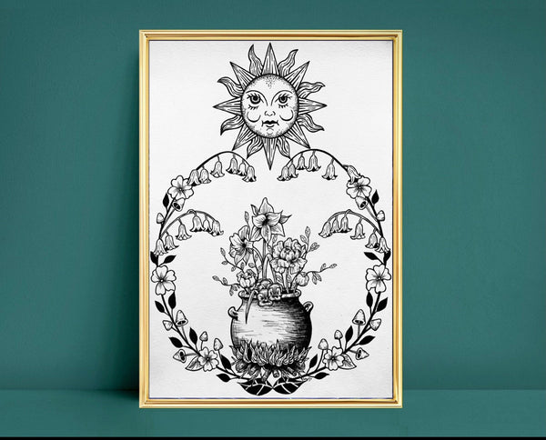 Beltane Original Art | pagan Celtic art | witchy wall art | Wicca home decor | pen and ink illustration | botanical art print | nature lover