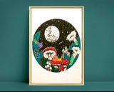 Moon Magick Original Art, witchy art, magic mushroom art, fungi drawing, cottagecore wall decor