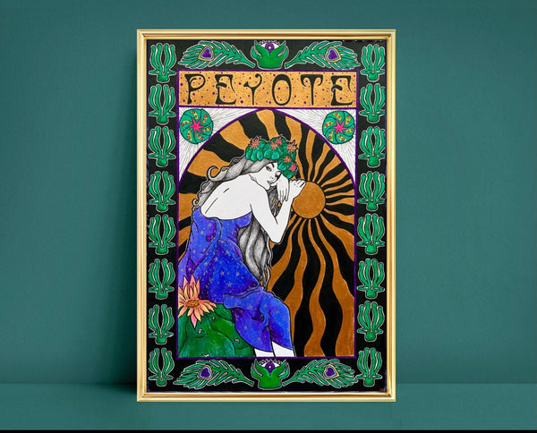 Peyote Art Nouveau A4 Art Print | psychedelic witchy art | boho wall decor | botanical illustration | plant goddess sacred medicine