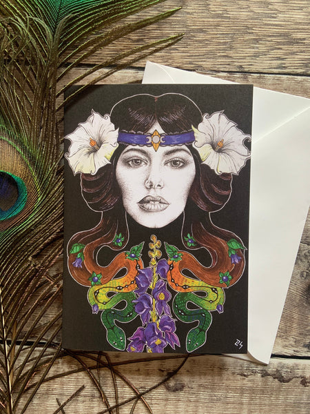 Hekate Greetings Card | pagan witchy art | dark goddess illustration | Art Deco Art Nouveau | Birthday Friends Thank You Blank