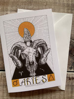 Aries Greeting Card | rams skull zodiac card | mushroom witchy art | biological skull illustration | occult oracle card