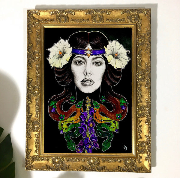 Hecate A4 Art Print | witchy botanical art | Hekate goddess wall art | pagan home decor | Art Deco Art Nouveau | Vintage Occult Illustration