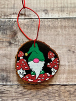 Hand Painted Christmas Mushroom Gnome Decoration | wood slice mushroom art | cottagecore decor | cute novelty Xmas gift