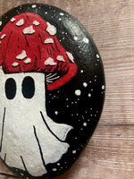 Hand Painted Mushroom Ghost Pebble | Halloween home decor | mushroom cottagecore art | Fun quirky bold paperweight
