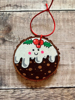 Hand Painted Christmas Pudding Decoration | wood slice art | cute quirky bauble | novelty food decor