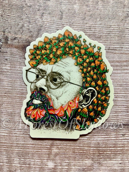 Terence McKenna Sticker | magic mushroom fungi art sticker | psychedelic trippy DMT art | philosophy literary gift | journal sticker