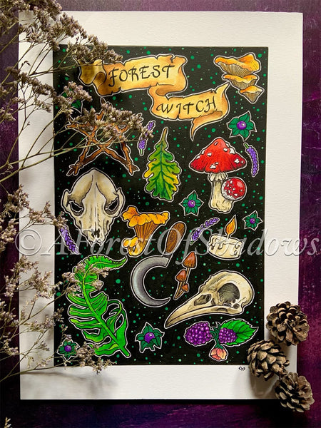 Forest Witch Original Artwork, mushroom art, witchy art, cottagecore art