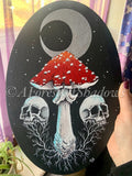 Eternal Life Acrylic Canvas | Mushroom Fungi Painting | Amanita Muscaria art | Witchy Skull Art | Gothic Home Decor | Occult Moon Wall Art
