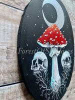 Eternal Life Acrylic Canvas | Mushroom Fungi Painting | Amanita Muscaria art | Witchy Skull Art | Gothic Home Decor | Occult Moon Wall Art