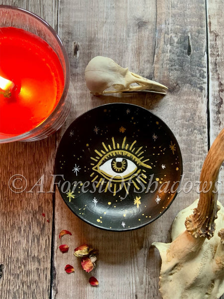 Witchy Ceramic Trinket Dish | Hand painted Bowl | Celestial Art Decor | Gothic Jewellery Holder | Pagan Altar Bowl | Witchy Home Decor