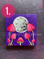 Neon Mushroom Moon Mini Canvas Painting.