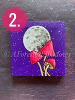 Neon Mushroom Moon Mini Canvas Painting.