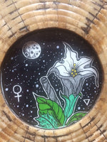 Datura Original Art with Vintage Bone Frame, witchy art, botanical print
