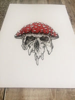 Magic Mushroom Skull Art Print | Psychedelic Trippy Art | Fungi Wall Print | Amanita Muscaria Illustration | Fly Agaric Decor