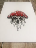 Magic Mushroom Skull Art Print | Psychedelic Trippy Art | Fungi Wall Print | Amanita Muscaria Illustration | Fly Agaric Decor