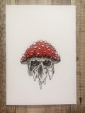 Magic Mushroom Skull Art Print | Psychedelic Trippy Art | Fungi Wall Print | Amanita Muscaria Illustration | Fly Agaric Decor