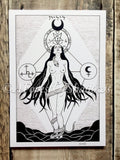 Lilith A5 Print | Occult Witchy Art | Feminist Wall Art | Goddess Print | Black and White Illustration