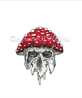 Magic Mushroom Skull Art Print | Psychedelic Trippy Art | Fungi Wall Print | Amanita Muscaria Illustration | Fly Agaric Decor