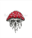 Magic Mushroom Skull Art Print | Psychedelic Trippy Art | Fungi Wall Print | Amanita Muscaria Illustration | Fly Agaric Decor