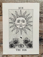 The Sun Tarot Card Original Art | tarot occult art | witchy pagan decor | pen and ink | gifts for witches | gothic wall art | esoteric