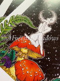Lady Luna A4 Art Print | moon art | magic mushroom fungi print | cottagecore wall art | fungi lovers gift | botanical floral illustration