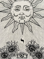 The Sun Tarot Card Original Art | tarot occult art | witchy pagan decor | pen and ink | gifts for witches | gothic wall art | esoteric