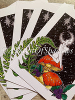 Lady Luna A4 Art Print | moon art | magic mushroom fungi print | cottagecore wall art | fungi lovers gift | botanical floral illustration
