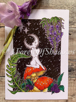 Lady Luna A4 Art Print | moon art | magic mushroom fungi print | cottagecore wall art | fungi lovers gift | botanical floral illustration
