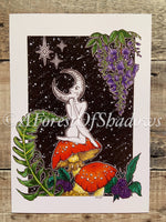 Lady Luna A4 Art Print | moon art | magic mushroom fungi print | cottagecore wall art | fungi lovers gift | botanical floral illustration