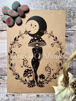 Moon Mushroom Magick A4 Print | witchy fungi art | Amanita Muscaria botanical illustration | wildlife nature lovers | Boho cottagecore decor