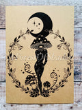 Moon Mushroom Magick A4 Print | witchy fungi art | Amanita Muscaria botanical illustration | wildlife nature lovers | Boho cottagecore decor
