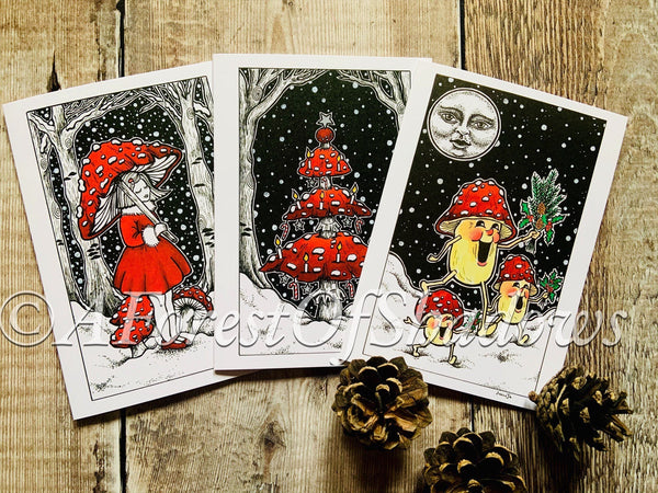 Amanita Muscaria Toadstool Christmas Card Pack | Yule cards | magic mushroom art | trippy psychedelic art