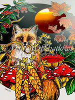 Autumn Fox Foil Print | mushroom art | botanical Fall wall art | fungi print | nature lovers | rustic boho decor | metallic art print