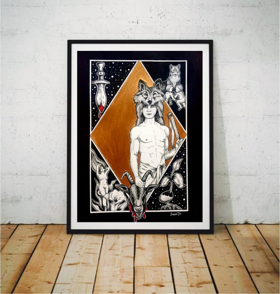 Lupercalia Original Art, pagan art, occult art, wolf art