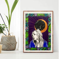 Stevie Nicks A4 Art Print | Witchy Art Nouveau Wall Art | Fleetwood Mac fan gift | boho gypsy home decor | Moon goddess poster | Music print